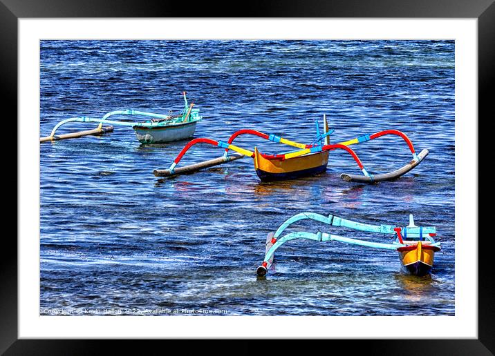 Traditional Balinese fishing boats  Framed Mounted Print by Kevin Hellon