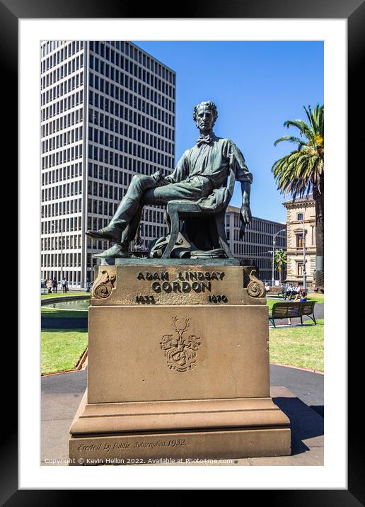 Statue of Adam Lindsay Gordon in Gordon reserve, Sring street, M Framed Mounted Print by Kevin Hellon