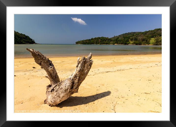 Driftwood on the white sand beach at Layan, Bang Tao Bay, Phuket Framed Mounted Print by Kevin Hellon