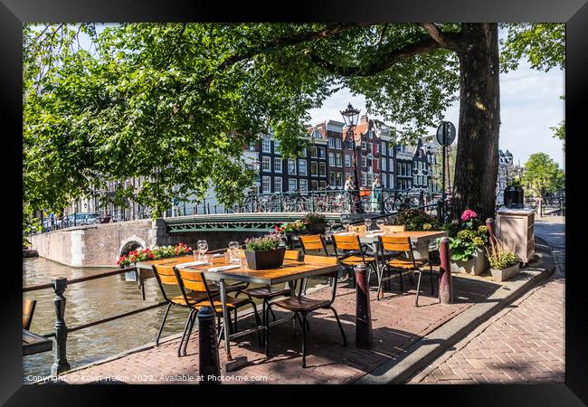 Canalside restaurant, Brouwersgracht, Amsterdam, Netherlands Framed Print by Kevin Hellon