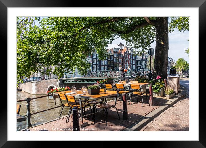 Canalside restaurant, Brouwersgracht, Amsterdam, Netherlands Framed Mounted Print by Kevin Hellon
