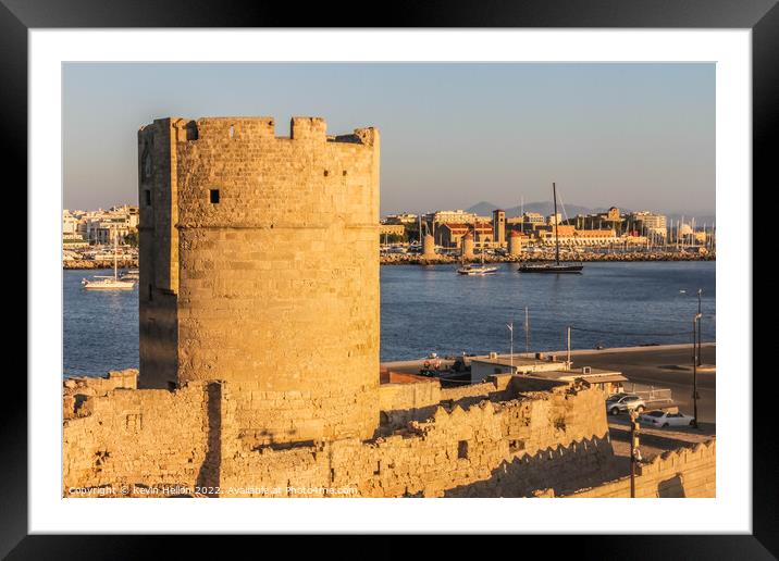 Fortifcations overlooking the harbour in Rhodes Town, Greece Framed Mounted Print by Kevin Hellon