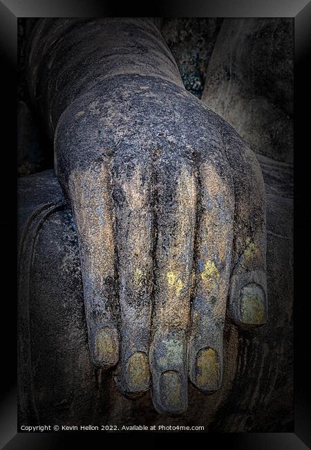 Buddha's hand, Sukhothai Historical Park, Thailand Framed Print by Kevin Hellon