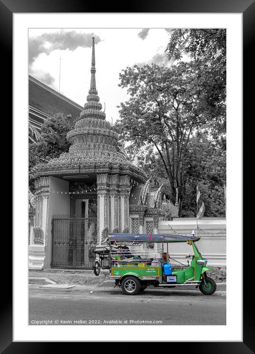Green tuk tuk outside Wat Pho, Bangkok, Framed Mounted Print by Kevin Hellon