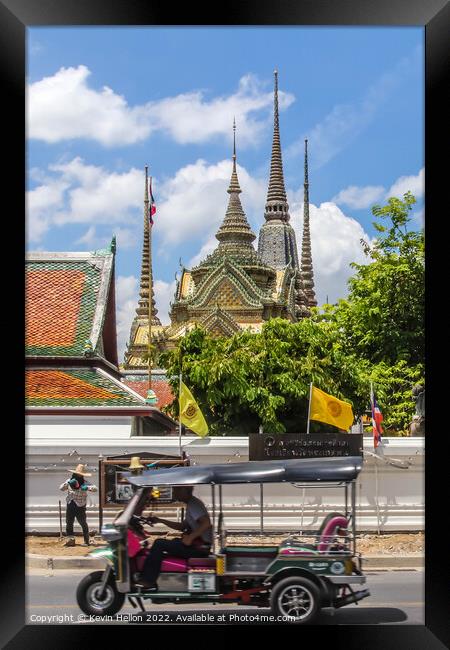 Green tuk tuk outside Wat Pho, Bangkok, Framed Print by Kevin Hellon