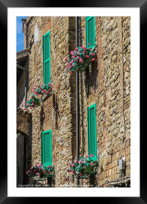 Colourful shutters on a house in Bevagna, Umbria, Italy Framed Mounted Print by Kevin Hellon