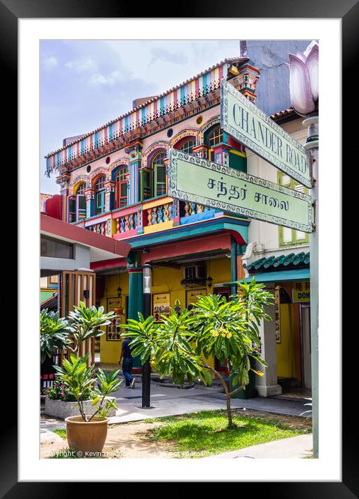 Colourful building in Little India, Singapore Framed Mounted Print by Kevin Hellon