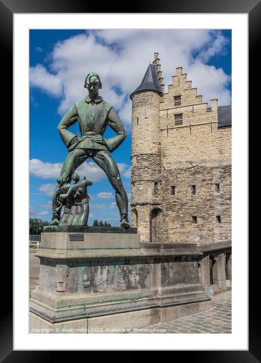 Bronze statue of De Lange Wapper and Het Steen, historic castle, Framed Mounted Print by Kevin Hellon