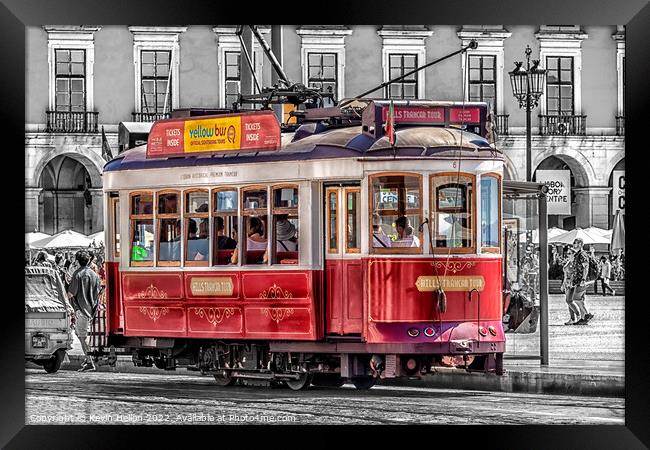 Tram in Praca do Commercio, Lisbon, Portugal Framed Print by Kevin Hellon