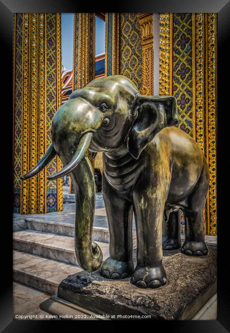 Temple elephant statue,  Framed Print by Kevin Hellon