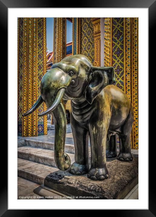 Temple elephant statue,  Framed Mounted Print by Kevin Hellon