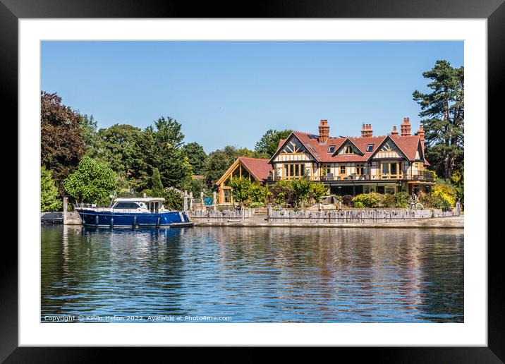 House and boat on the River Thames  Framed Mounted Print by Kevin Hellon