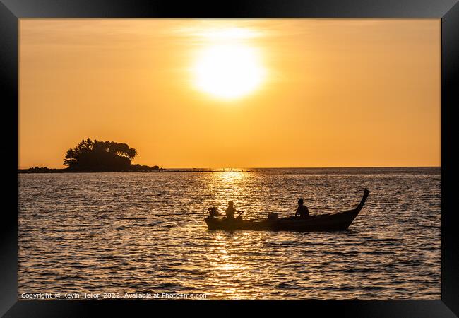 Long tail boat at sunset, Phuket, Thailand Framed Print by Kevin Hellon