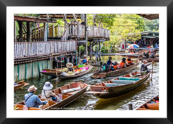 Tourist Boats, Damnoen Saduak floating market, Thailand Framed Mounted Print by Kevin Hellon