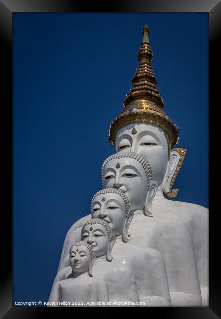 Five white Buddha statues at Wat Pha Sorn Kaew, Framed Print by Kevin Hellon