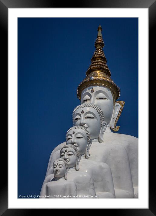Five white Buddha statues at Wat Pha Sorn Kaew, Framed Mounted Print by Kevin Hellon