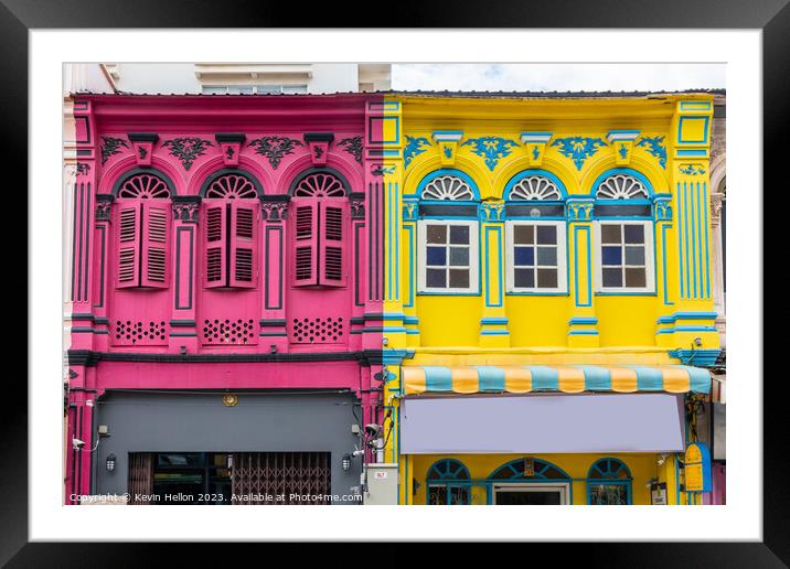 Colourful shophouses on Phang Nga Road Framed Mounted Print by Kevin Hellon