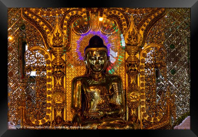 Glowing Buddha of Yangon Framed Print by Kevin Hellon