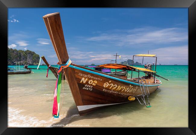 Long tail boat on Ao Nang Beach, Framed Print by Kevin Hellon