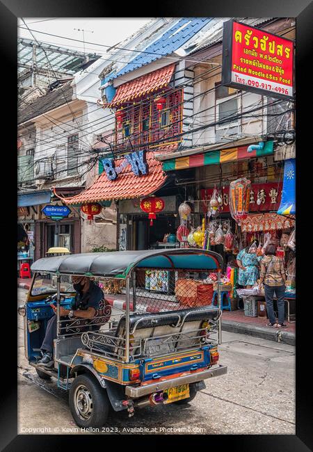 Tuk tuk in a street in Chinatown. Framed Print by Kevin Hellon