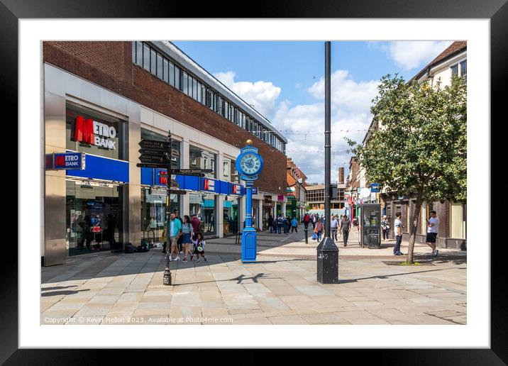 View down White Hart Street with the Millenium clock, High Wycom Framed Mounted Print by Kevin Hellon