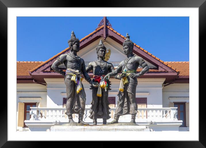The three King Monument, Chiang Mai, Thailand.  Framed Mounted Print by Kevin Hellon