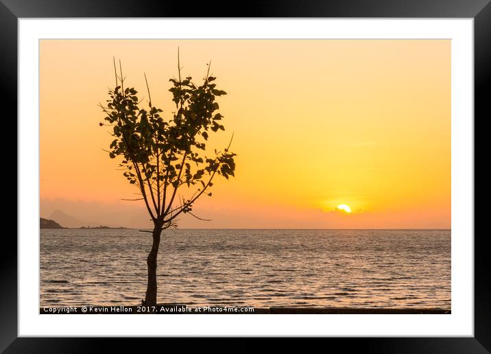 Tree at sunrise Koh Lanta, Krabi, Thailand Framed Mounted Print by Kevin Hellon