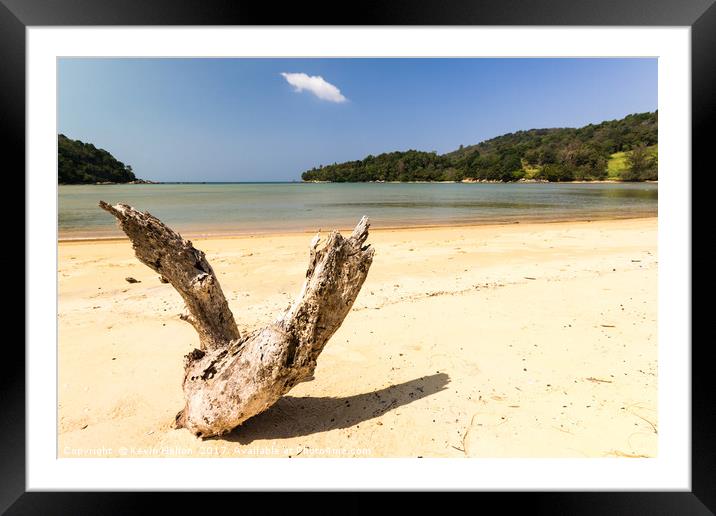 Driftwood on the whote sand beach at Layan, Bang T Framed Mounted Print by Kevin Hellon