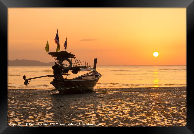 Long tail boat on Pak Meng beach, Trang province,  Framed Print by Kevin Hellon