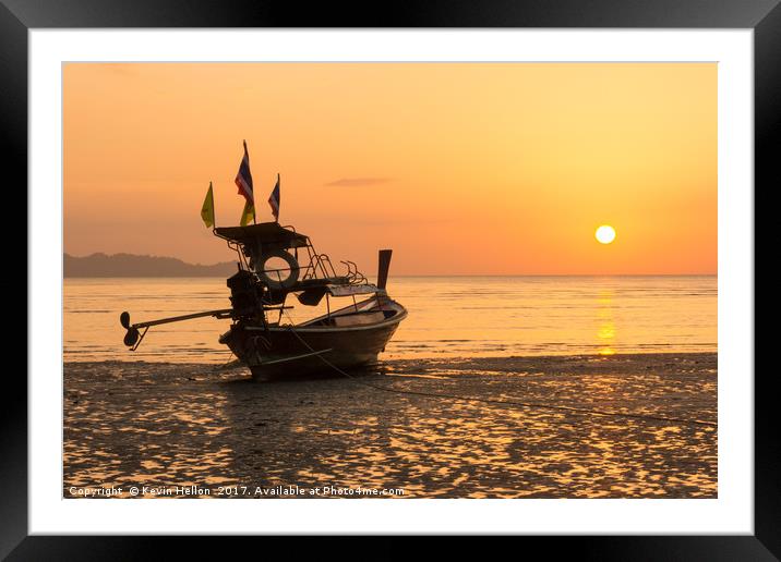 Long tail boat on Pak Meng beach, Trang province,  Framed Mounted Print by Kevin Hellon