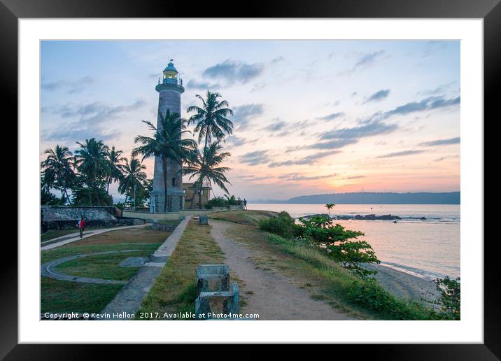 Galle fort lighthouse at sunrise Framed Mounted Print by Kevin Hellon