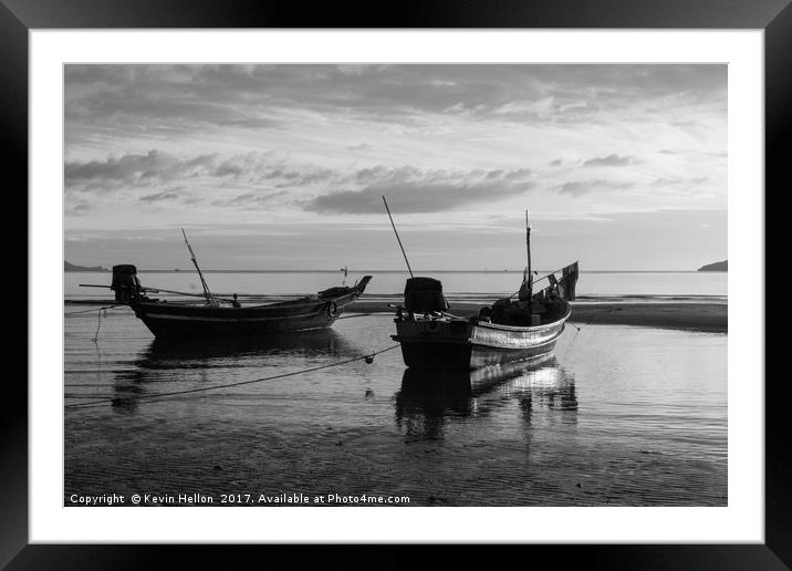 Boats on Sanamwan beach, Thailand Framed Mounted Print by Kevin Hellon