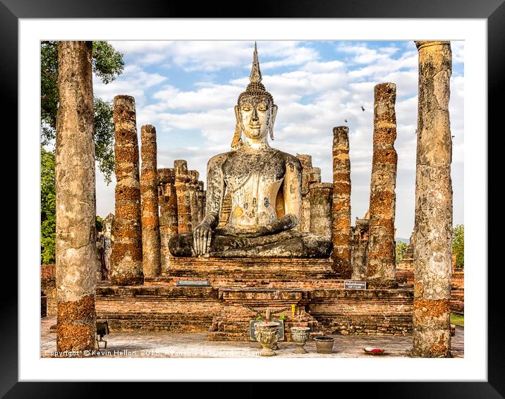 Buddha statue, Wat Mahathat Framed Mounted Print by Kevin Hellon