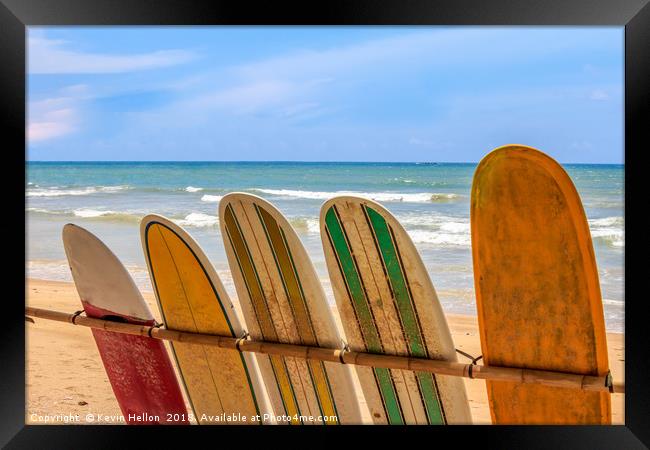 Surfboards for hire Framed Print by Kevin Hellon