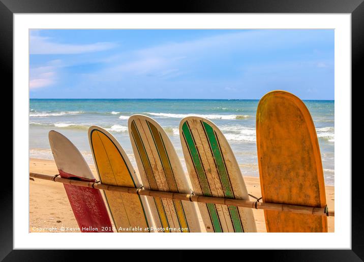 Surfboards for hire Framed Mounted Print by Kevin Hellon