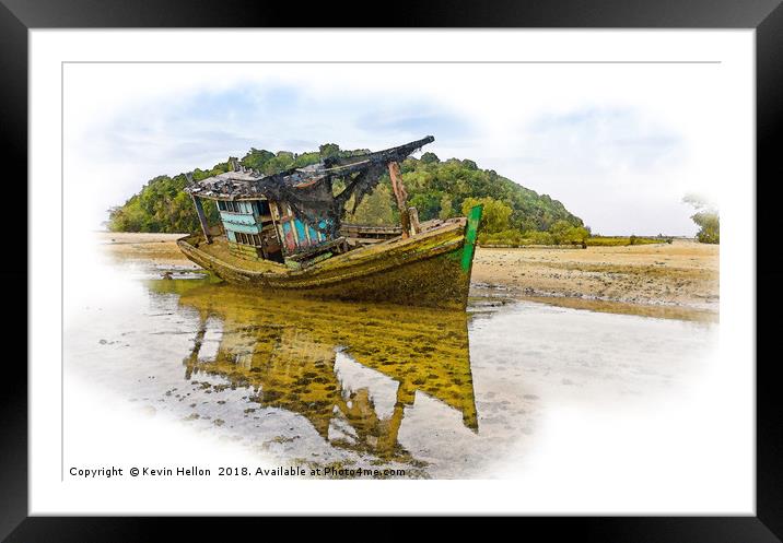 Wreck of fishing boat Framed Mounted Print by Kevin Hellon