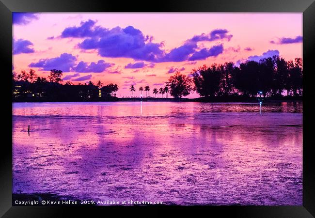 Sunset over a lagoon,  Framed Print by Kevin Hellon
