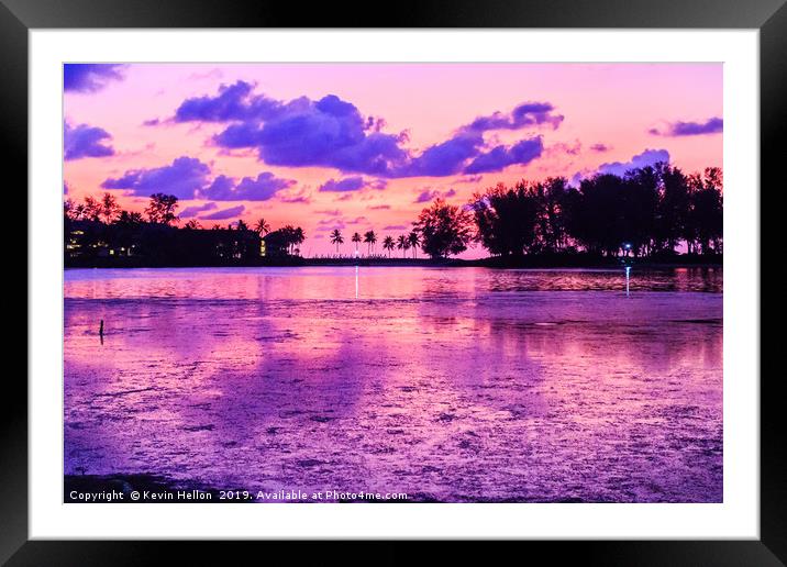 Sunset over a lagoon,  Framed Mounted Print by Kevin Hellon