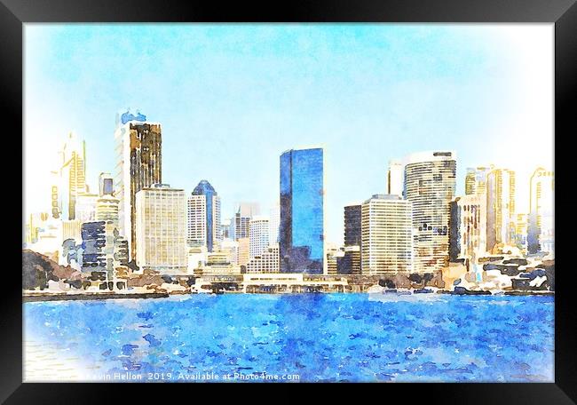 Sydney central business district from the harbour  Framed Print by Kevin Hellon