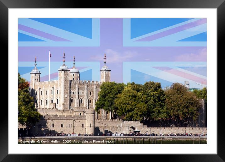 The Tower of London with Union Jack superimposed.  Framed Mounted Print by Kevin Hellon