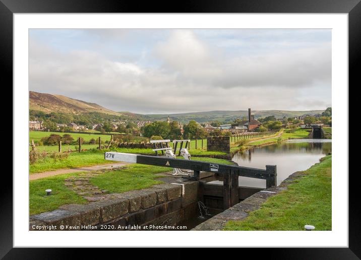 Lock gate 27 and pound on the Huddersfield narrow  Framed Mounted Print by Kevin Hellon