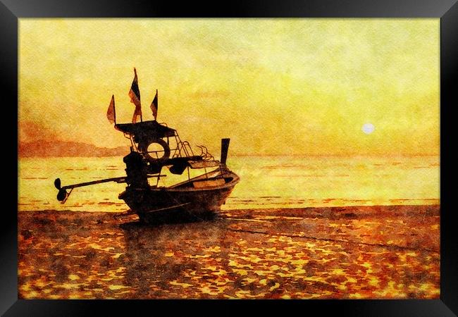 Long tail boat on Pak Meng beach, Trang province,  Framed Print by Kevin Hellon