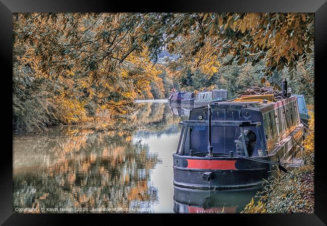 Narrowboats moored on  the Grand Union canal  Framed Print by Kevin Hellon