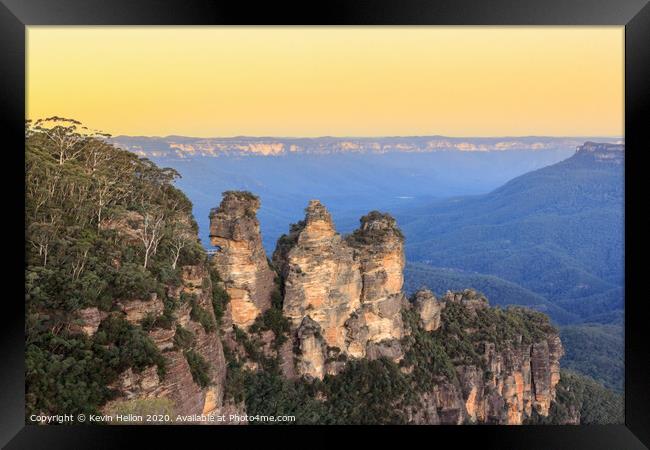 The Three Sisters, Blue Mountains Framed Print by Kevin Hellon