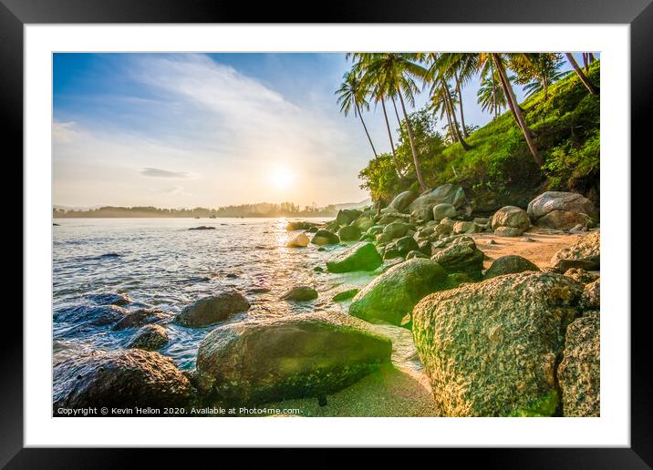 Tropical sunrise over rocks Framed Mounted Print by Kevin Hellon