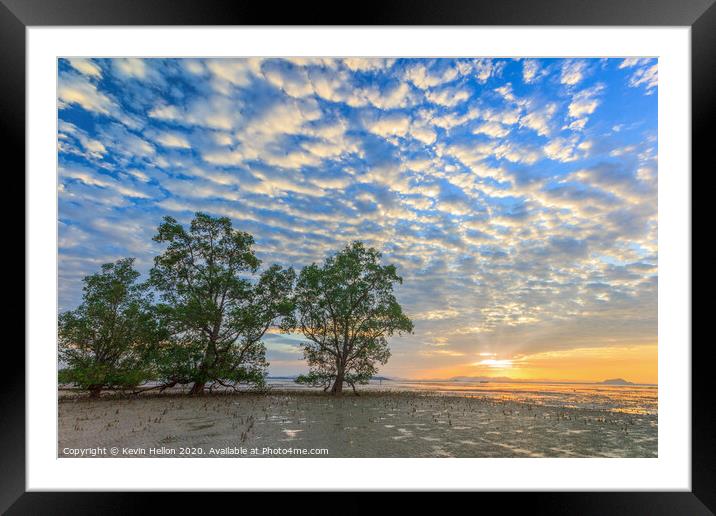 Mackerel sky at sunrise Framed Mounted Print by Kevin Hellon