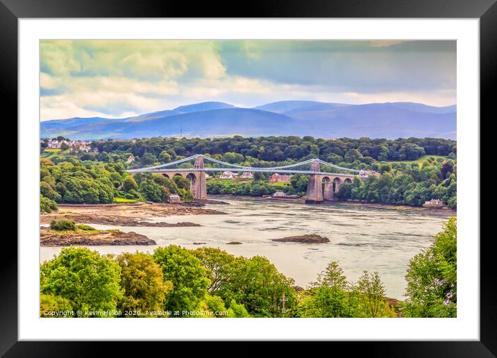 View of the Menai suspension bridge  Framed Mounted Print by Kevin Hellon