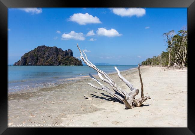 Bleached driftwood on Hua Hin beach, Trang Province, Thailand Framed Print by Kevin Hellon