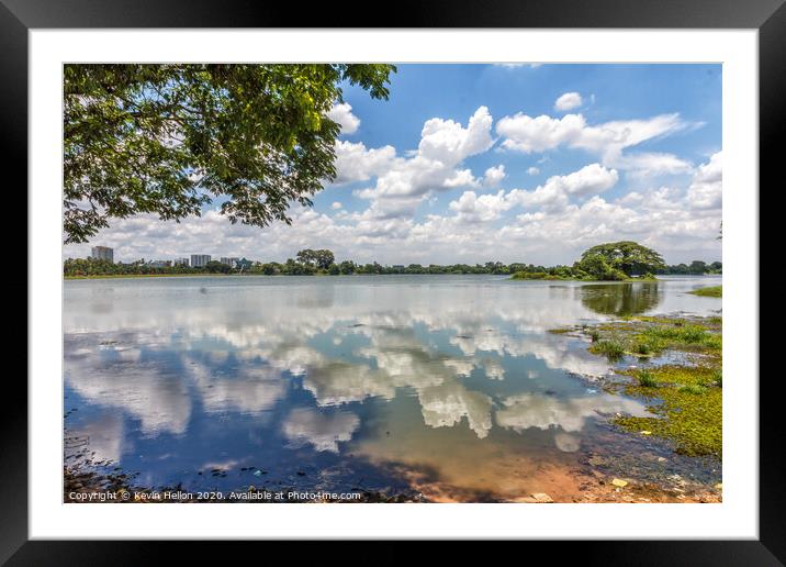 Cloud reflections in Inya Lake, Yangon, Myanmar Framed Mounted Print by Kevin Hellon