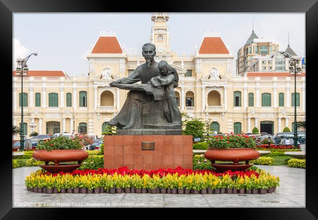 Statue of Ho Chi Minh and Peoples Committee Building,  Framed Print by Kevin Hellon
